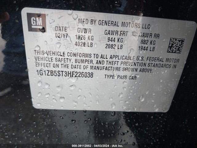 Chevrolet MALIBU LS 2017 1G1ZB5ST3HF226038 Image 9