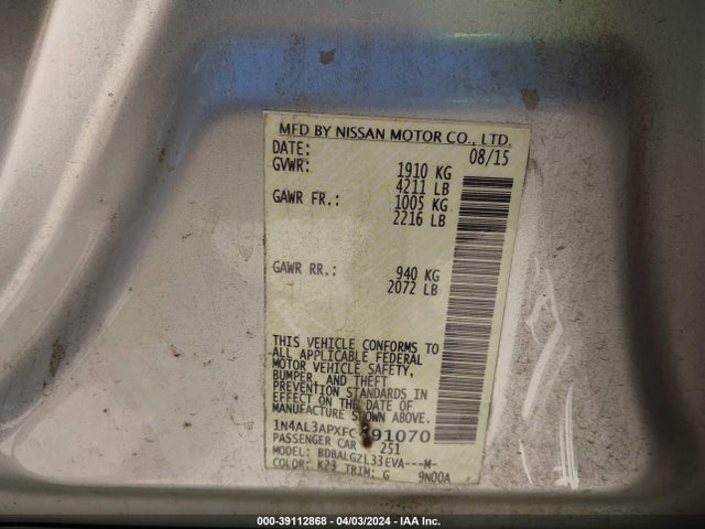 Nissan Altima 2.5 S 2015 1N4AL3APXFC491070 Image 9