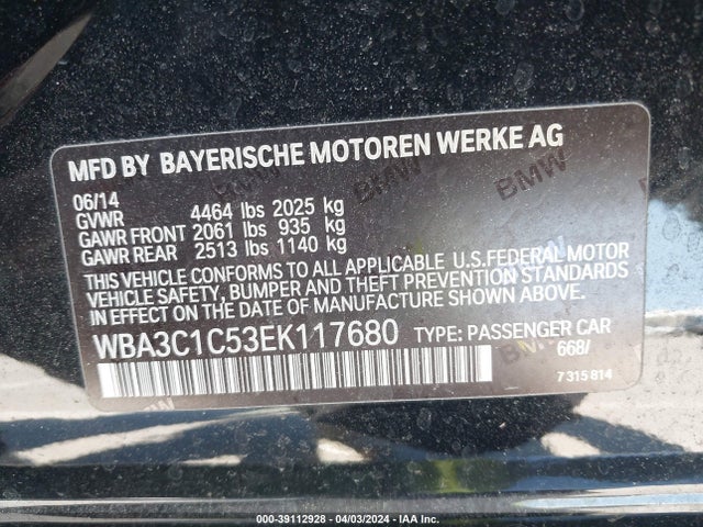 BMW 328I 2014 WBA3C1C53EK117680 Image 9