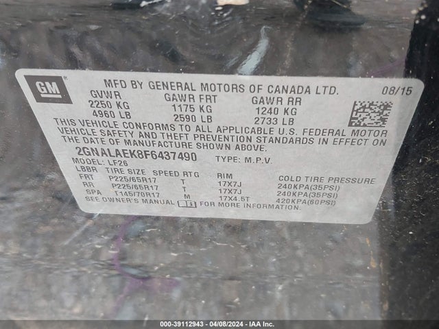 Chevrolet EQUINOX LS 2015 2GNALAEK8F6437490 Image 9