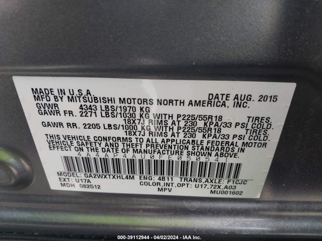4A4AP4AU0FE050541 Mitsubishi Outlander Sport Se