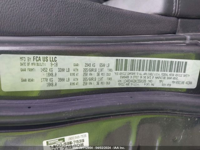 1C4RDHAG9KC550109 Dodge Durango Sxt Rwd