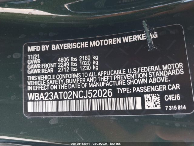 WBA23AT02NCJ52026 BMW 430I