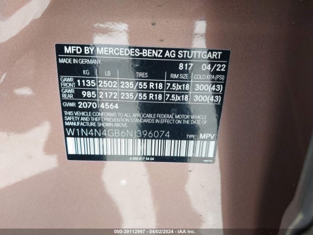 W1N4N4GB6NJ396074 Mercedes-Benz GLA 250