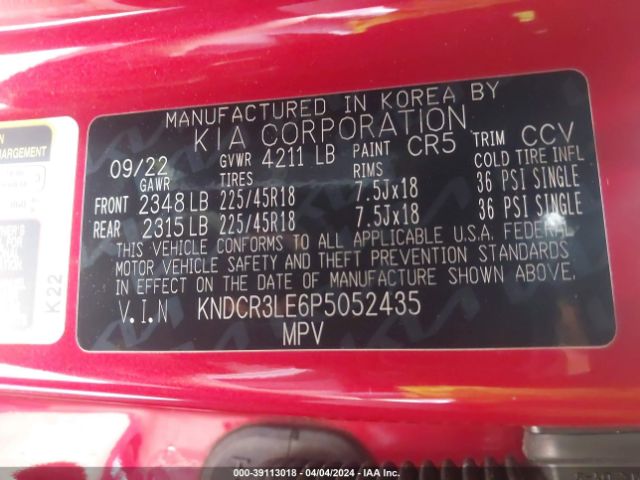 KNDCR3LE6P5052435 KIA Niro Ex Touring