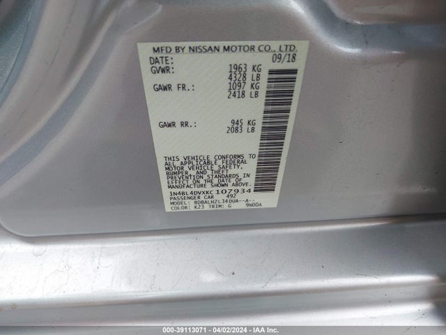 Nissan Altima 2.5 Sv 2019 1N4BL4DVXKC107934 Image 9