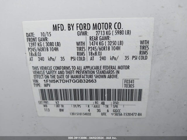 Ford EXPLORER XLT 2016 1FM5K7DH7GGB32663 Image 9