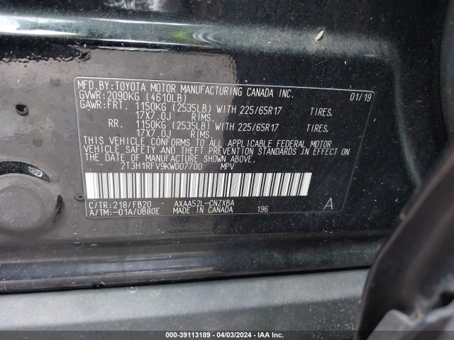Toyota RAV4 LE 2019 2T3H1RFV9KW007700 Image 9