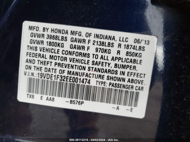 19VDE1F32EE001474 Acura Ilx 2.0l