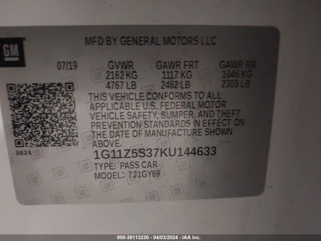 Chevrolet IMPALA LT 2019 1G11Z5S37KU144633 Image 9