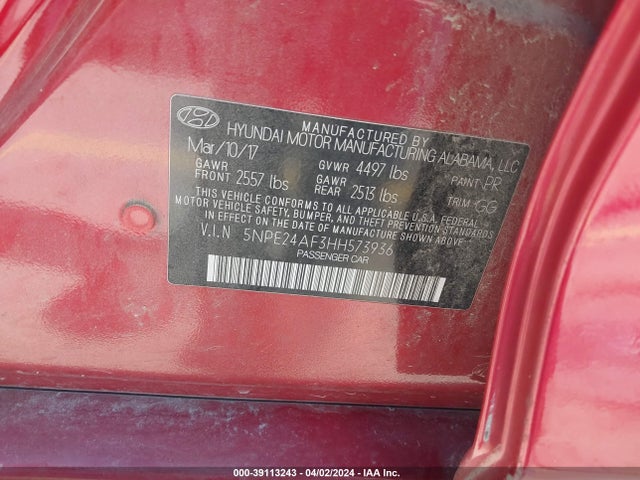 Hyundai Sonata 2017 5NPE24AF3HH573936 Image 9