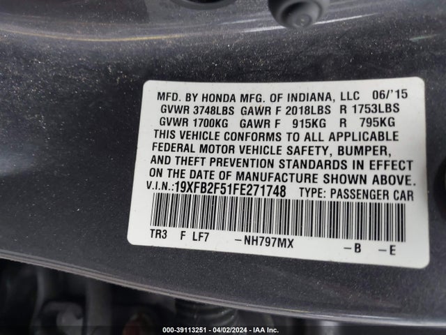 Honda Civic Lx 2015 19XFB2F51FE271748 Image 9