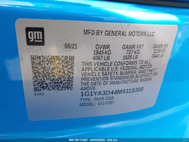 Chevrolet Corvette Stingray Rwd  1lt 2021 1G1YA3D44M5115300 Image 9