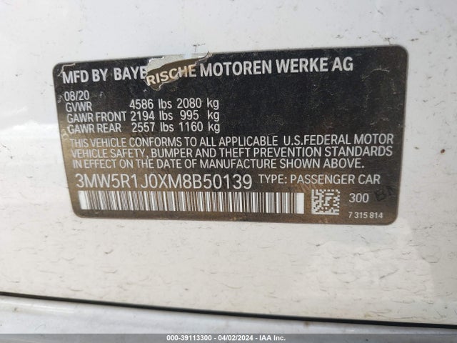 BMW 330I 2021 3MW5R1J0XM8B50139 Image 9