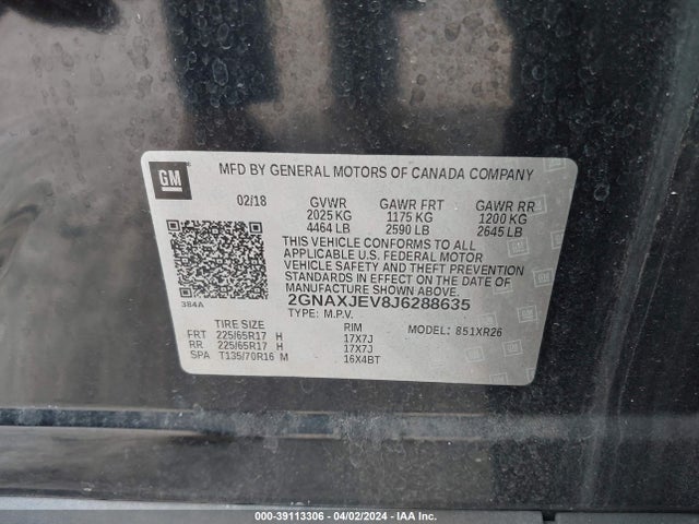 Chevrolet EQUINOX LT 2018 2GNAXJEV8J6288635 Image 9