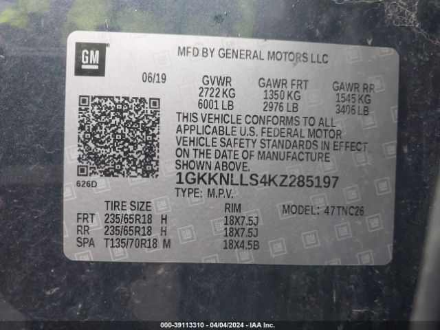 1GKKNLLS4KZ285197 GMC Acadia Sle-2