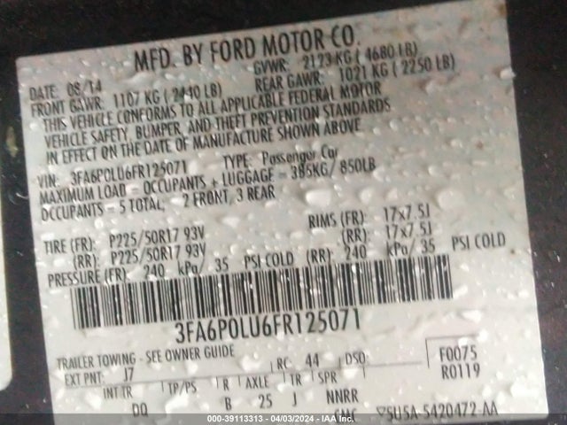 Ford Fusion Hybrid Se 2015 3FA6P0LU6FR125071 Image 9
