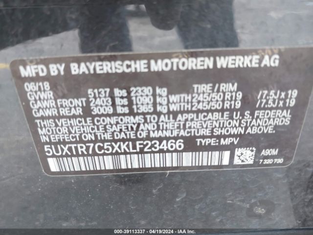 5UXTR7C5XKLF23466 BMW X3 Sdrive30i