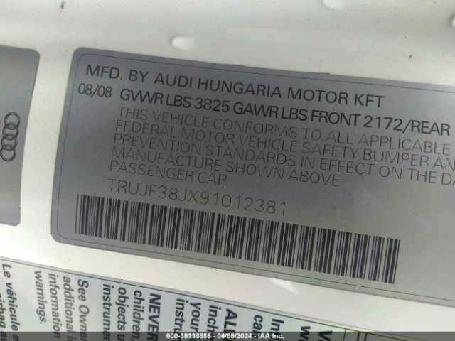 2009 AUDI TT TRUJF38JX91012381 Photo 8