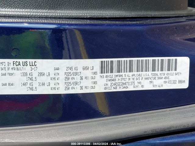 2C4RDGEG9HR731375 Dodge Grand Caravan Gt