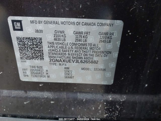 2020 CHEVROLET EQUINOX 2GNAXUEV3L6265882 Photo 8