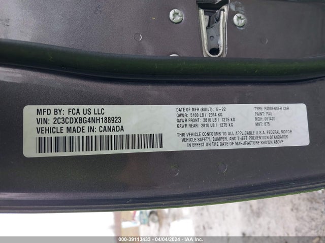 Dodge Charger Sxt Rwd 2022 2C3CDXBG4NH188923 Image 9