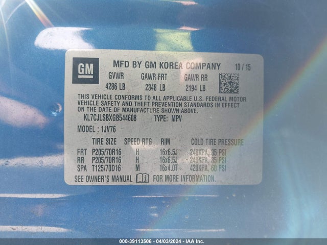 Chevrolet Trax Lt 2016 KL7CJLSBXGB544608 Image 9