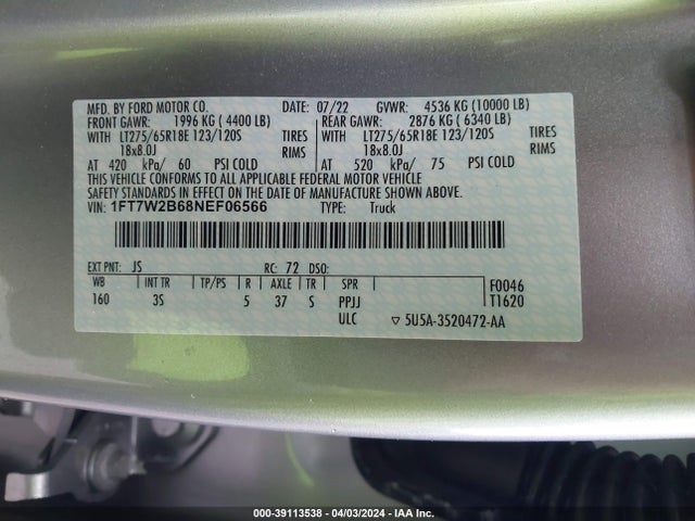Ford F-250 Xlt 2022 1FT7W2B68NEF06566 Image 9