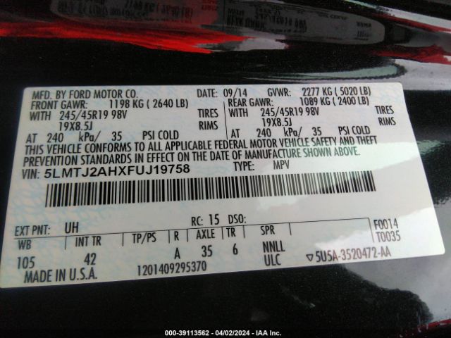 5LMTJ2AHXFUJ19758 Lincoln MKC