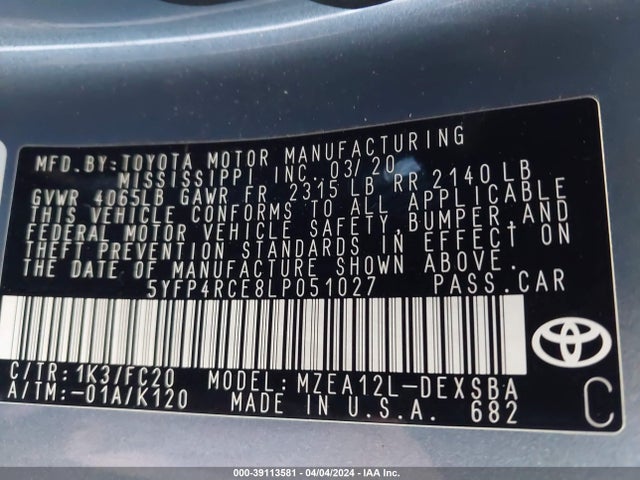 Toyota COROLLA SE 2020 5YFP4RCE8LP051027 Image 9