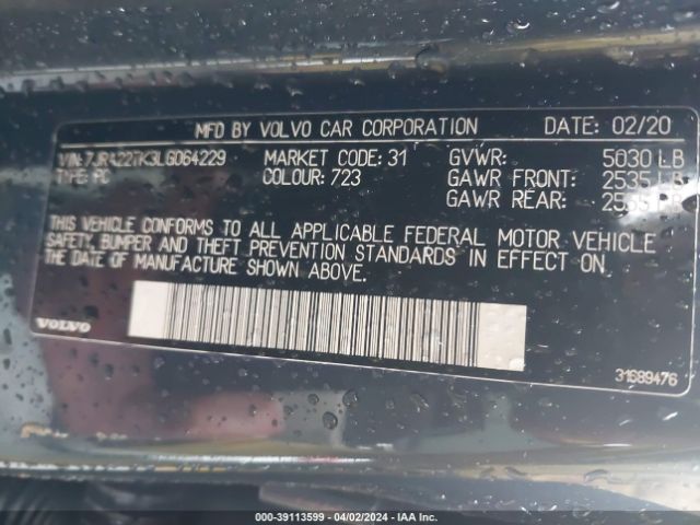 7JRA22TK3LG064229 Volvo S60 T6 Momentum