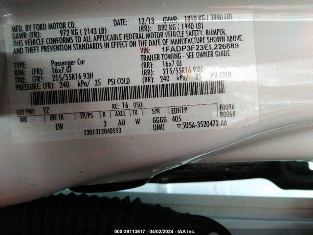Ford FOCUS SE 2014 1FADP3F23EL226889 Image 9