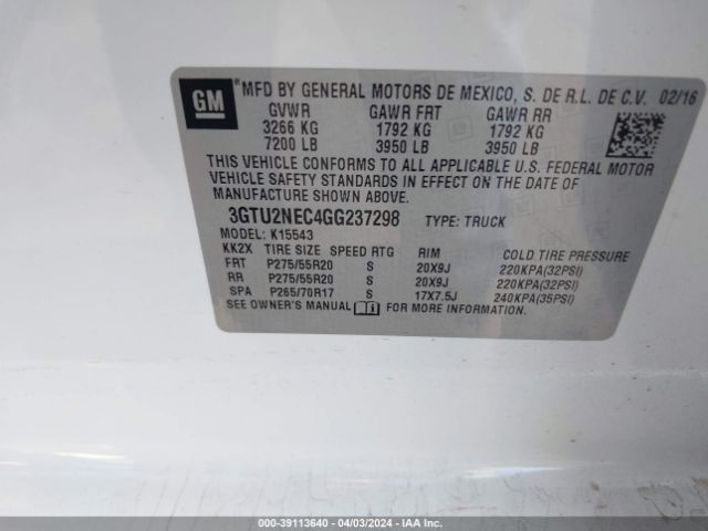 3GTU2NEC4GG237298 GMC Sierra 1500 Slt