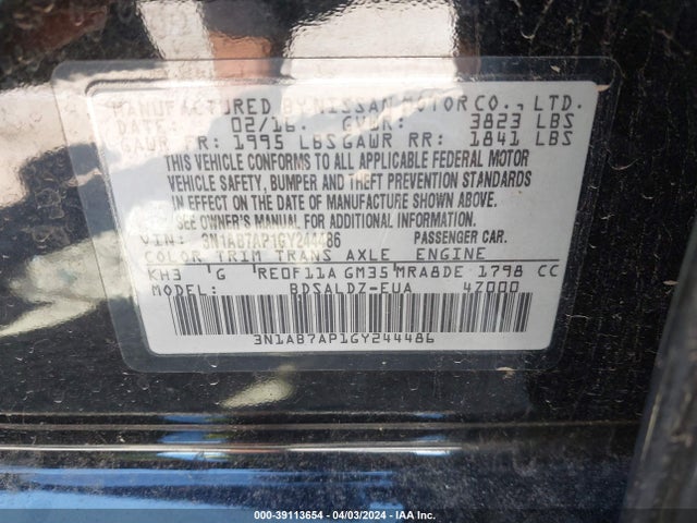 Nissan SENTRA SV 2016 3N1AB7AP1GY244486 Image 9