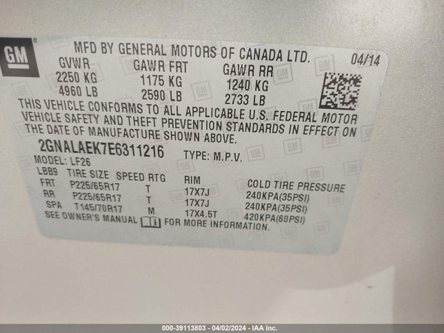 Chevrolet EQUINOX LS 2014 2GNALAEK7E6311216 Image 9