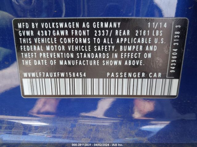 WVWLF7AUXFW158454 Volkswagen Golf R 4-door