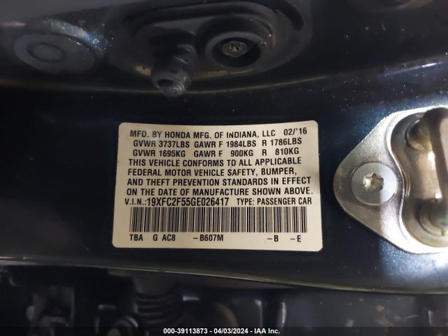 Honda Civic Lx 2016 19XFC2F55GE026417 Image 9