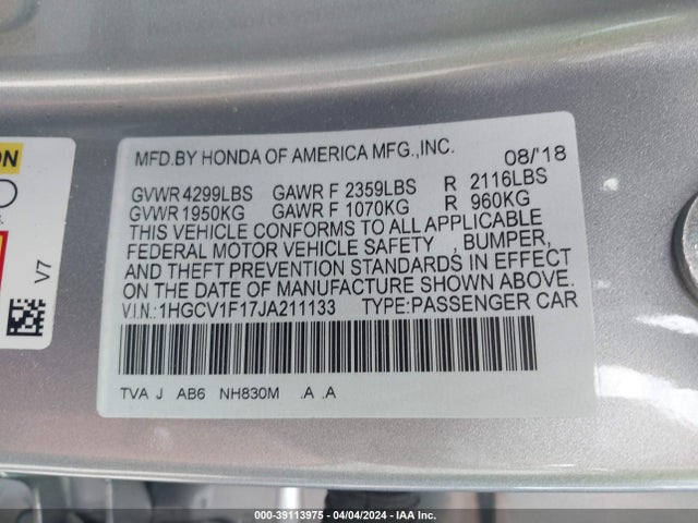 Honda ACCORD LX 2018 1HGCV1F17JA211133 Image 9