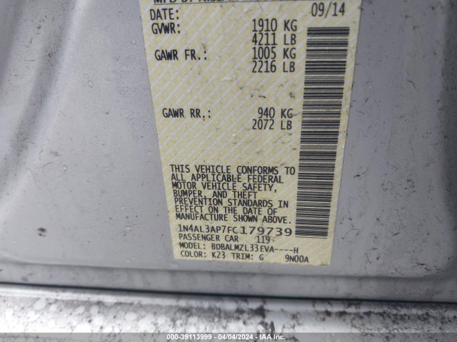 Nissan Altima 2.5 Sv 2015 1N4AL3AP7FC179739 Image 9
