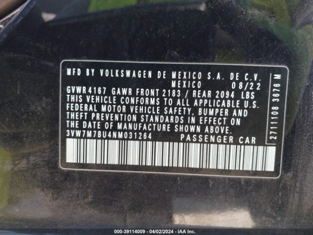 3VW7M7BU4NM031264 Volkswagen Jetta 1.5t Se
