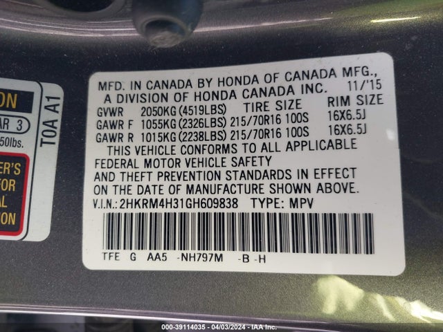 Honda CR-V LX 2016 2HKRM4H31GH609838 Image 9