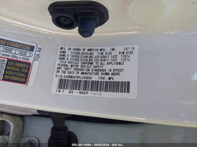 Honda Cr-v Ex-l 2015 5J6RM4H76FL056689 Image 9