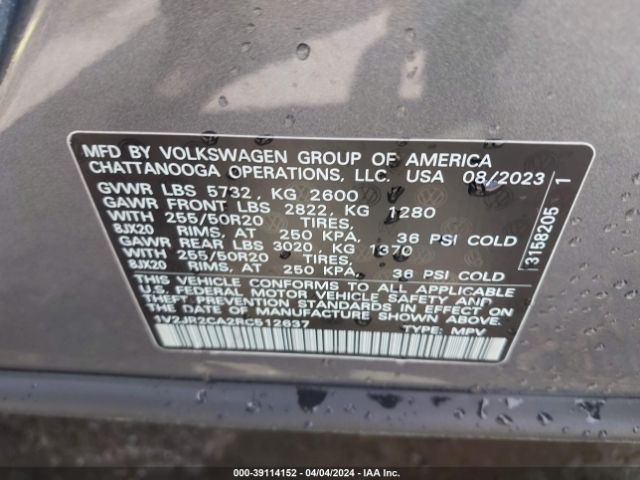 1V2JR2CA2RC512637 Volkswagen Atlas 2.0t Se W/technology