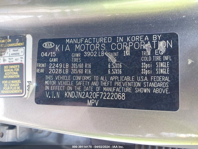 KIA Soul 2015 KNDJN2A20F7222068 Image 9
