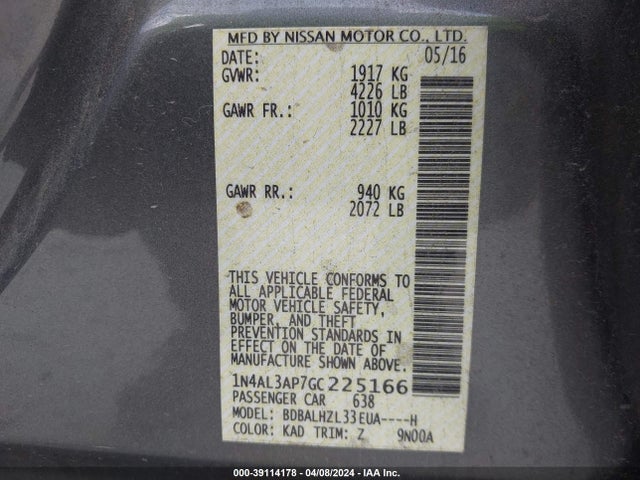 Nissan Altima 2.5 Sr 2016 1N4AL3AP7GC225166 Image 9