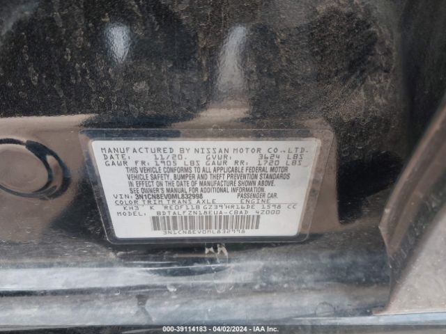 3N1CN8EV0ML832998 Nissan Versa Sv Xtronic Cvt