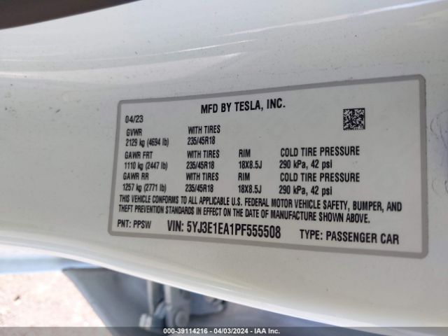5YJ3E1EA1PF555508 Tesla Model 3 Rear-wheel Drive