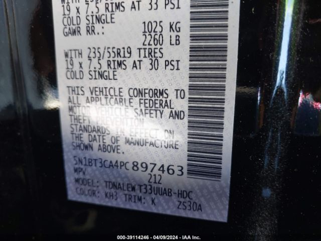 5N1BT3CA4PC897463 Nissan Rogue Sl Fwd