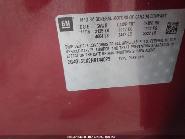 2G4GL5EX2H9144025 Buick Regal Turbo Sport Touring
