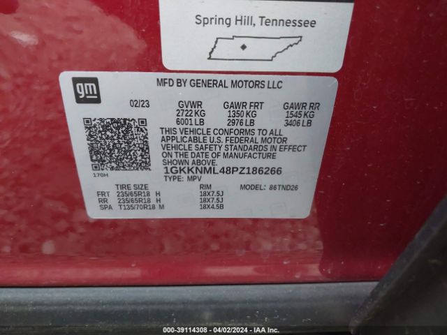 1GKKNML48PZ186266 GMC Acadia Fwd Slt